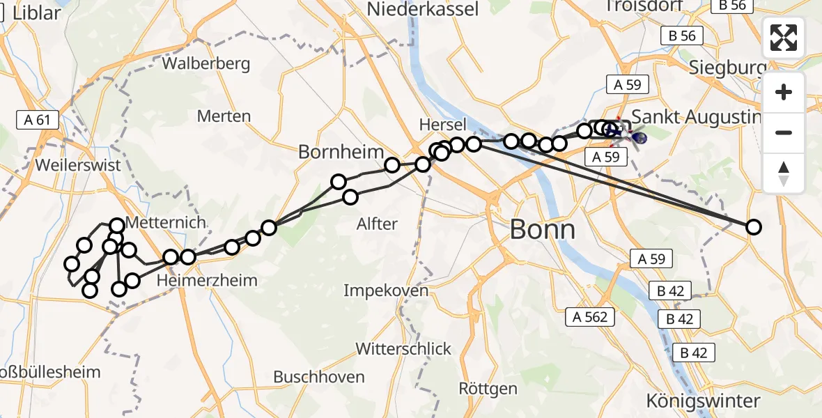 Flugroute Polizeihubschrauber Sankt Augustin - Sankt Augustin, 11 Februar 2026, 07:40