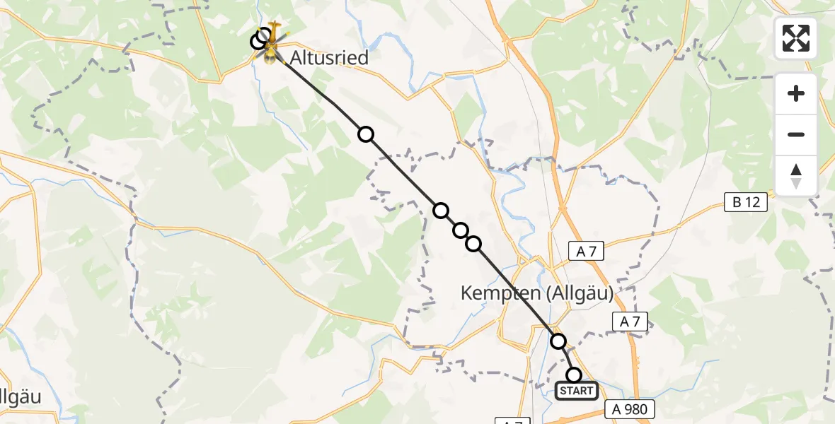 Flugroute Rettungshubschrauber Kempten-Durach Airfield - Altusried, 11 Februar 2026, 07:46