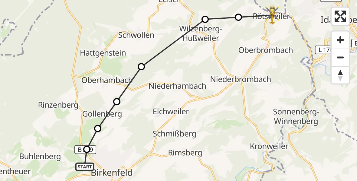 Flugroute Rettungshubschrauber Birkenfeld - Nockenthal, 11 Februar 2026, 07:54