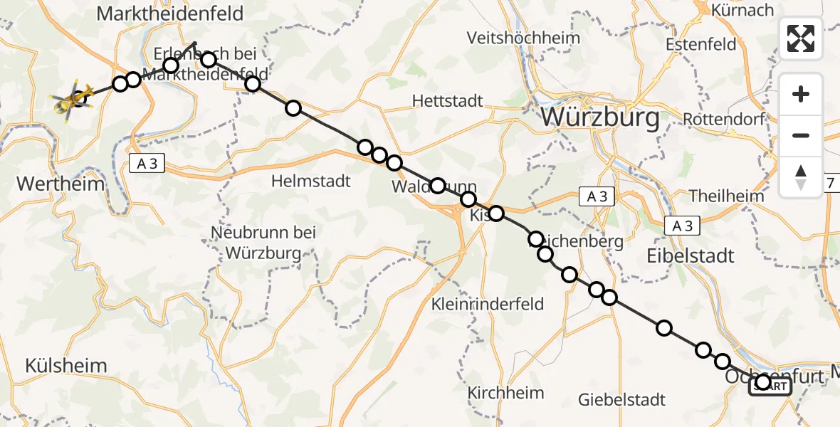 Flugroute Rettungshubschrauber Ochsenfurt - Röttbach, 11 Februar 2026, 08:01