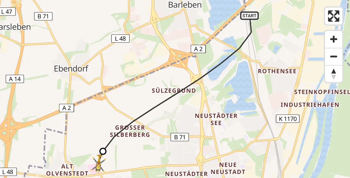 Routekaart van de vlucht: Rettungshubschrauber nach Magdeburg Hospital Heliport
