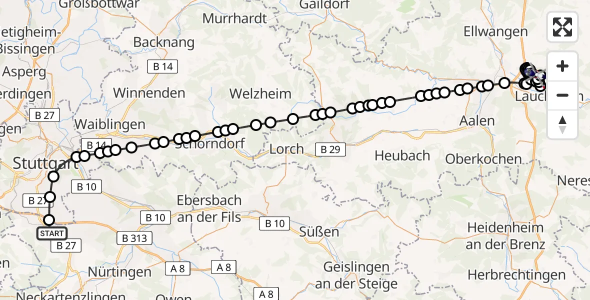 Flugroute Polizeihubschrauber Stuttgart Airport - Lippach, 11 Februar 2026, 08:16