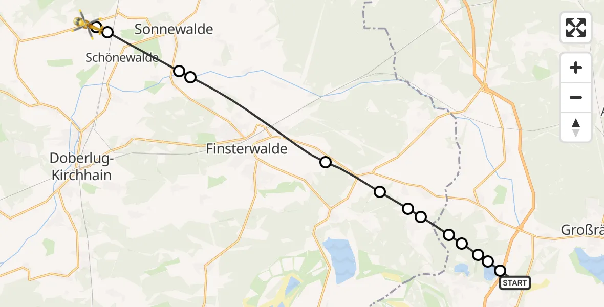 Flugroute Rettungshubschrauber Drochow - Sonnewalde, 11 Februar 2026, 08:17