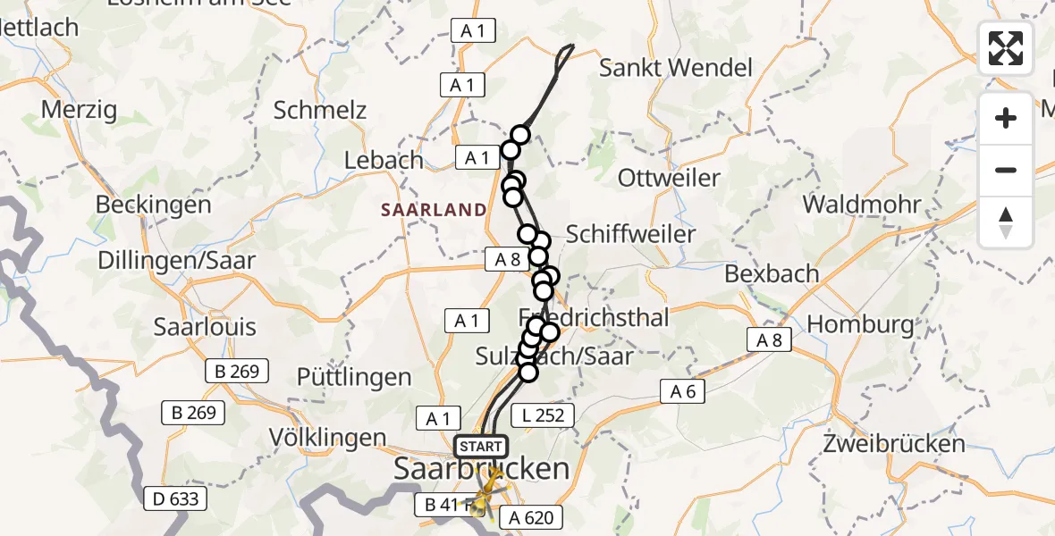 Flugroute Rettungshubschrauber Saarbrücken - Saarbrücken, 11 Februar 2026, 08:18