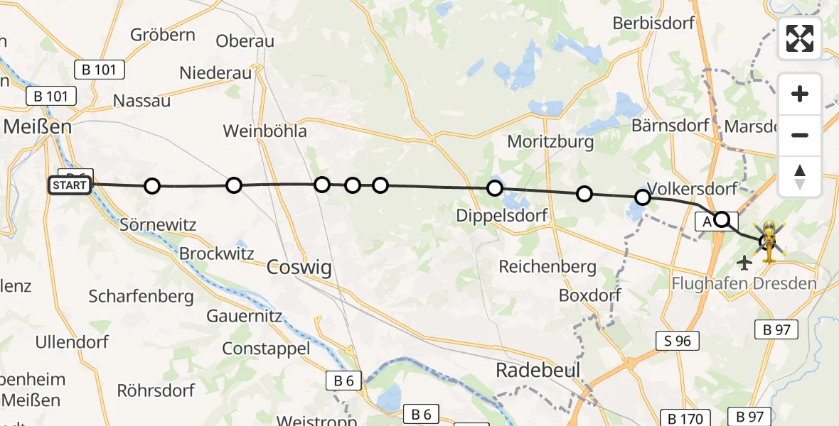 Flugroute Rettungshubschrauber Meißen - Dresden Federal Police Heliport, 11 Februar 2026, 08:21