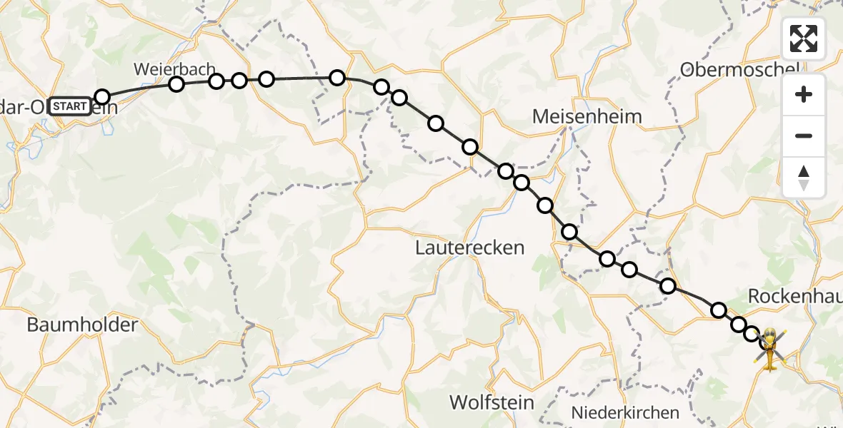 Flugroute Rettungshubschrauber Idar-Oberstein - Imsweiler UL, 11 Februar 2026, 08:24