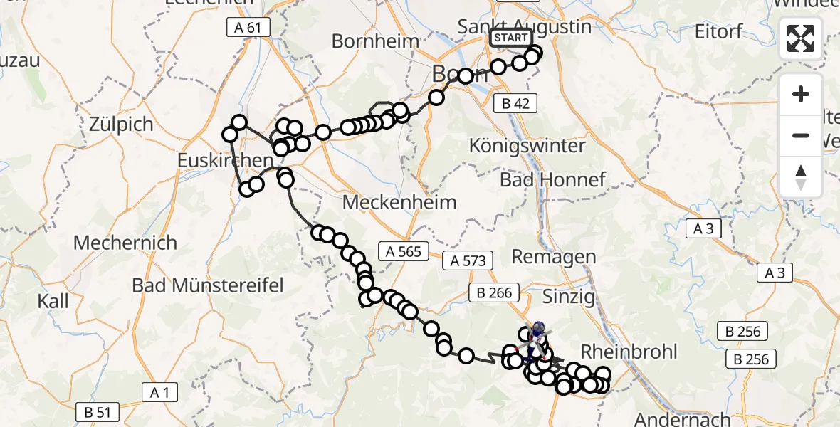 Flugroute Polizeihubschrauber Sankt Augustin - Koisdorf, 11 Februar 2026, 08:37