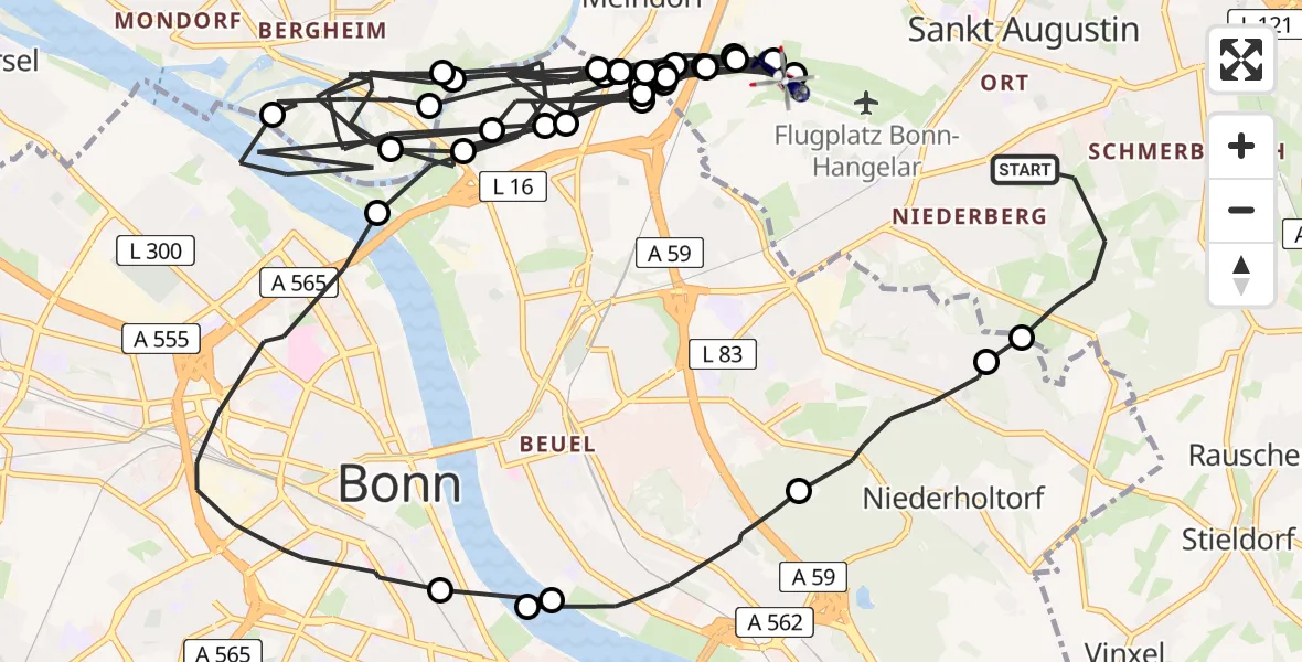 Routekaart van de vlucht: Polizeihubschrauber nach Sankt Augustin, Richthofenstraße