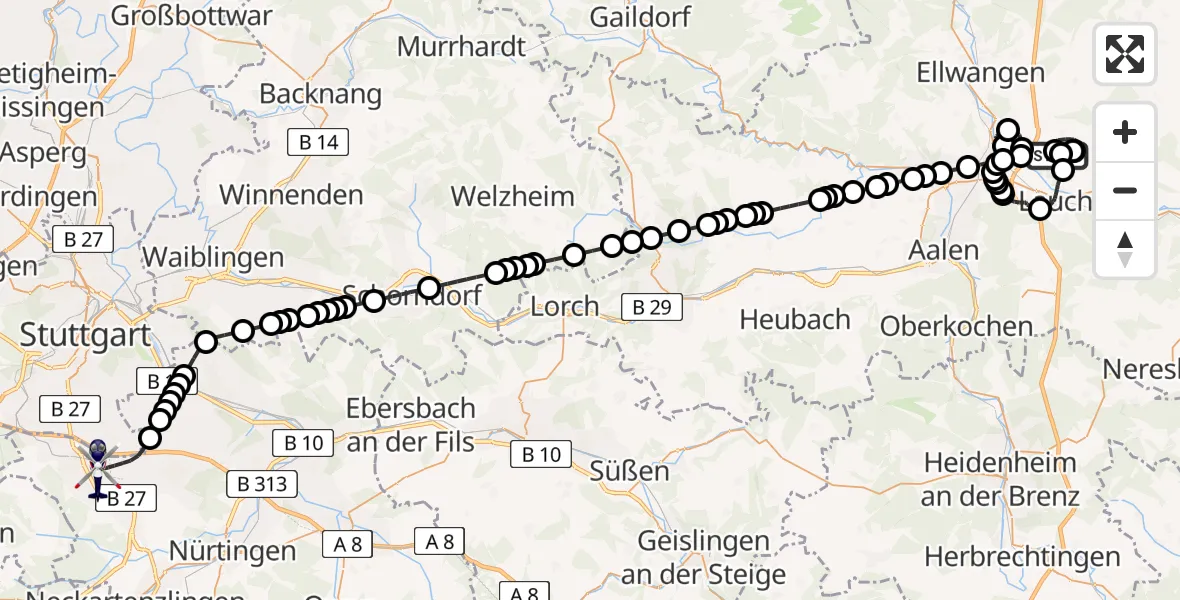 Flugroute Polizeihubschrauber Lippach - Stuttgart Airport, 11 Februar 2026, 08:53