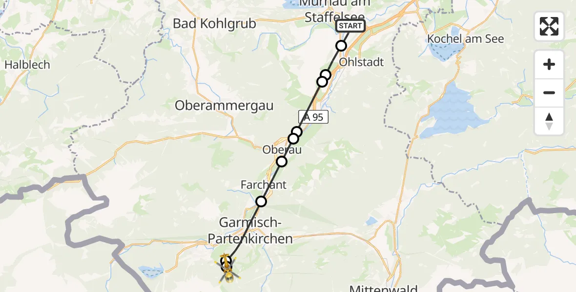 Flugroute Rettungshubschrauber Hechendorf - Garmisch-Partenkirchen, 11 Februar 2026, 08:57