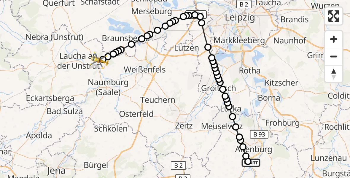 Flugroute Rettungshubschrauber Selleris - Freyburg (Unstrut), 11 Februar 2026, 09:03