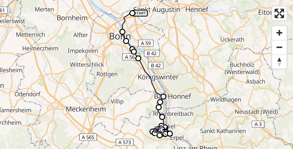 Flugroute Polizeihubschrauber Meindorf - Bandorf, 11 Februar 2026, 09:05