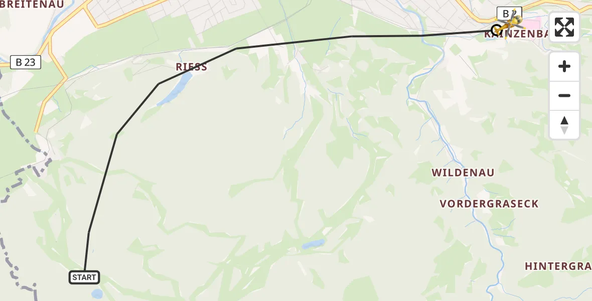 Flugroute Rettungshubschrauber Garmisch-Partenkirchen - Garmisch-Partenkirchen Clinic Heliport, 11 Februar 2026, 09:14