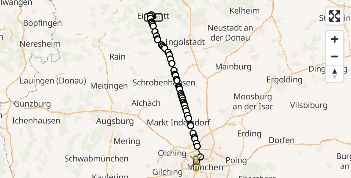 Flugroute Rettungshubschrauber Eichstätt - München, 11 Februar 2026, 09:15