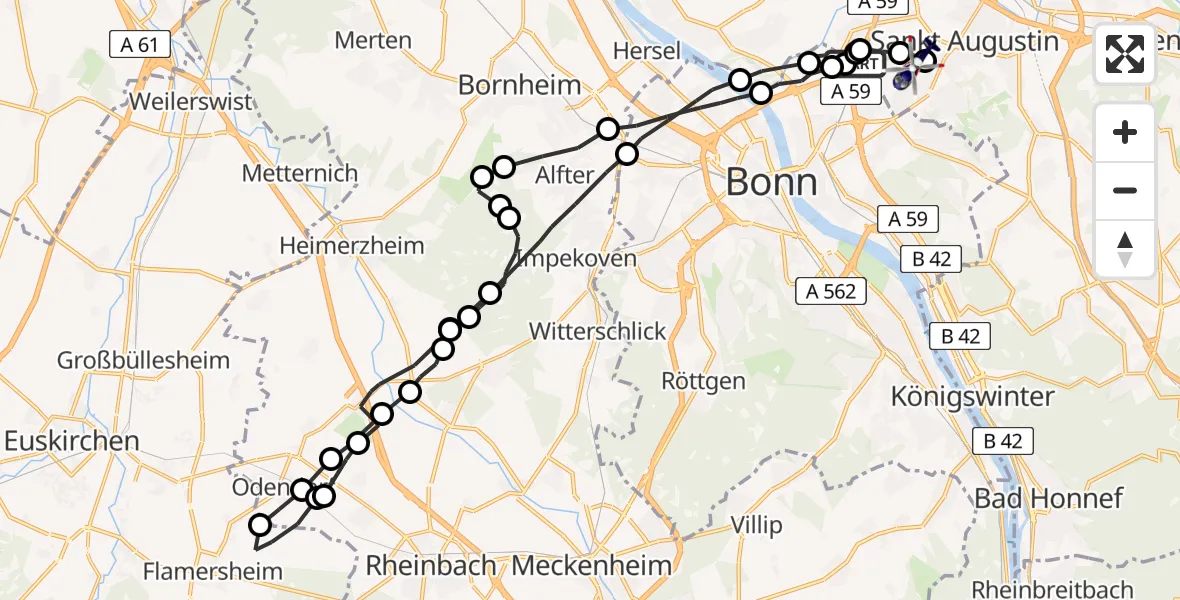 Flugroute Polizeihubschrauber Sankt Augustin - Bonn-Hangelar Airfield, 11 Februar 2026, 09:31