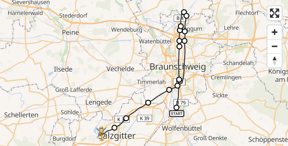 Flugroute Rettungshubschrauber Wolfenbüttel - Ortschaft Nord, 11 Februar 2026, 09:31