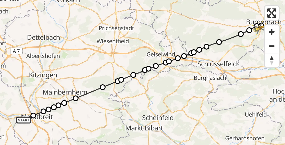 Routekaart van de vlucht: Rettungshubschrauber nach Burgebrach, St 2262