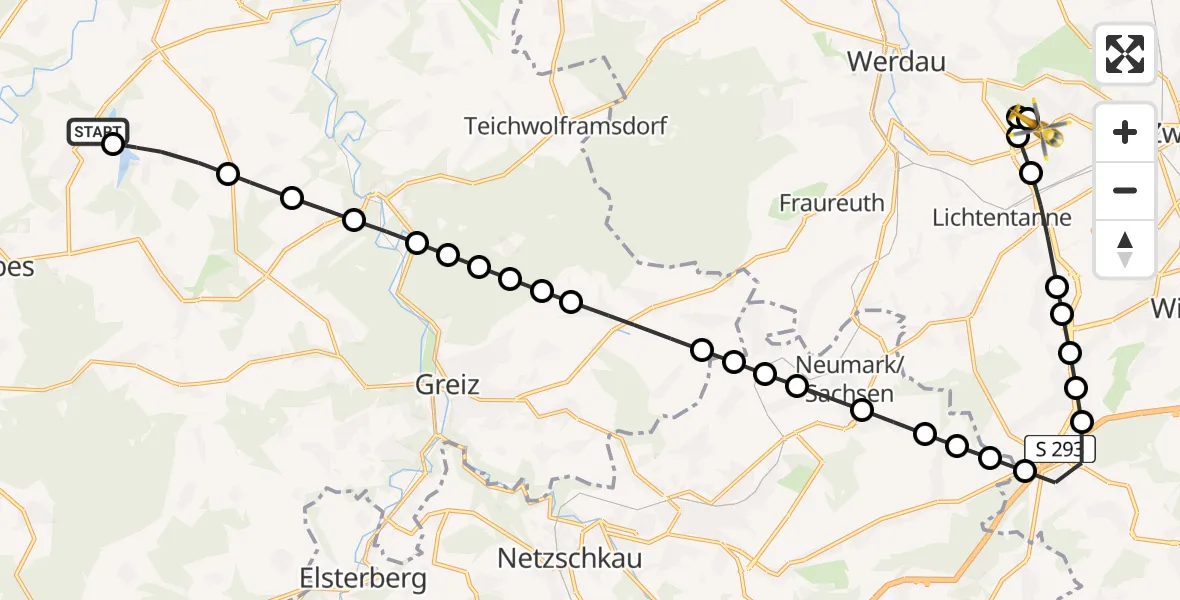 Routekaart van de vlucht: Rettungshubschrauber nach ADAC Air Rescue Station Zwickau Heliport