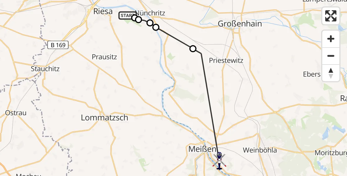 Flugroute Polizeihubschrauber Riesa - Meißen, 11 Februar 2026, 09:47