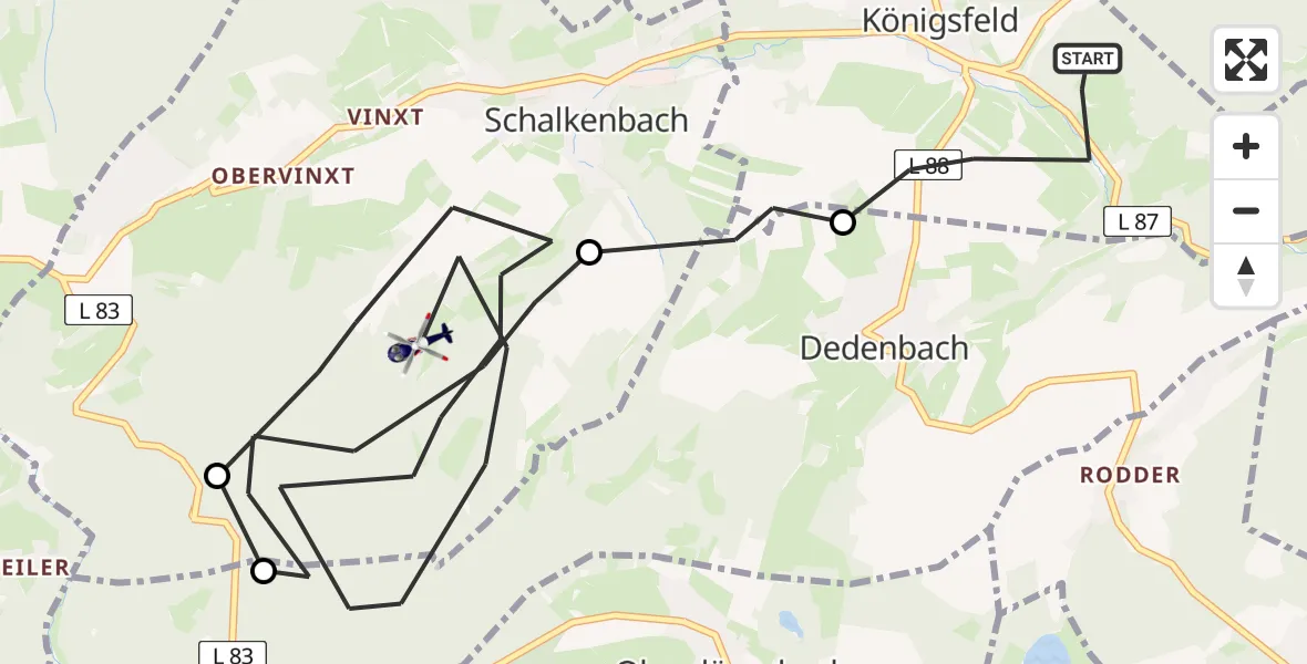 Flugroute Polizeihubschrauber Königsfeld - Schalkenbach, 11 Februar 2026, 09:49