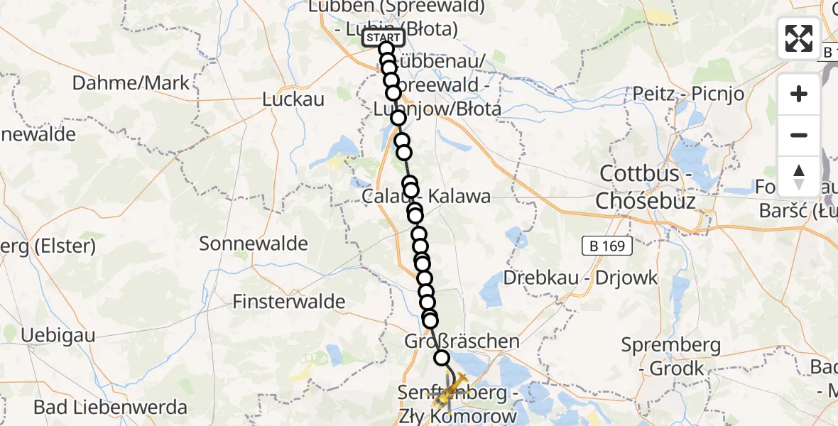 Routekaart van de vlucht: Ambulanzhubschrauber nach ADAC Air Rescue Station Senftenberg Heliport