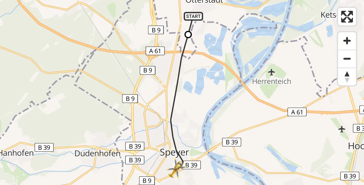 Routekaart van de vlucht: Rettungshubschrauber nach Speyer, Paul-Egell-Straße