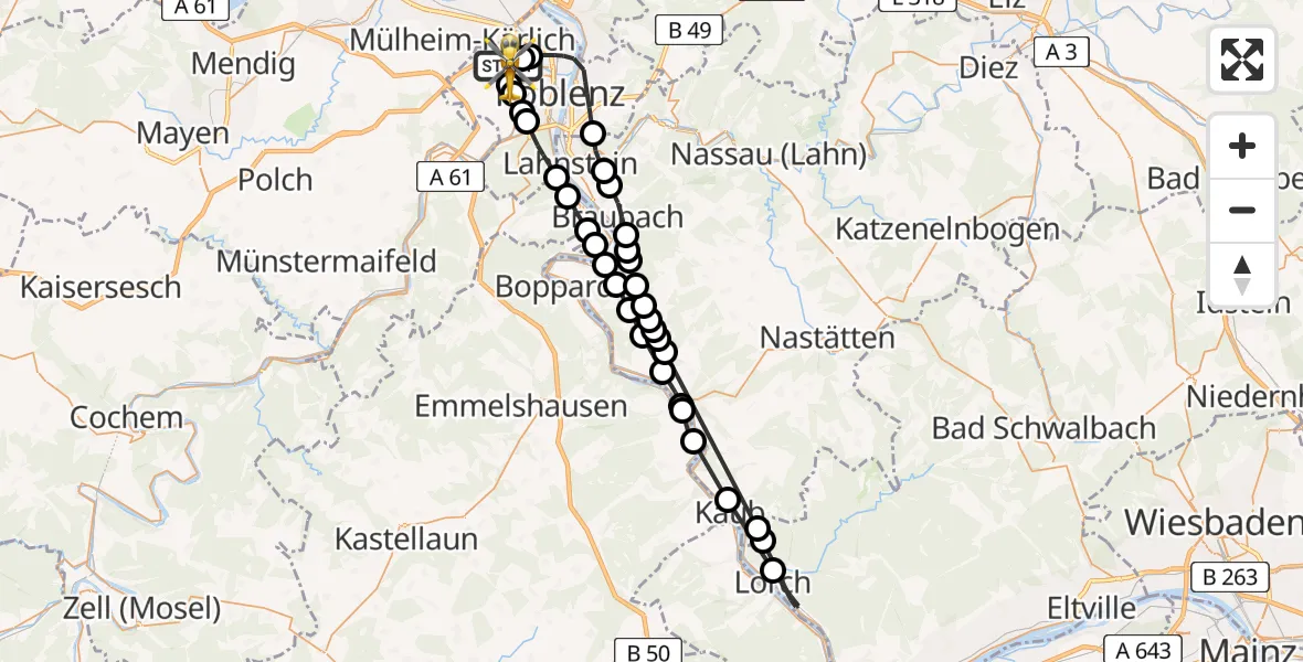 Flugroute Rettungshubschrauber Rübenach - Koblenz, 11 Februar 2026, 09:50