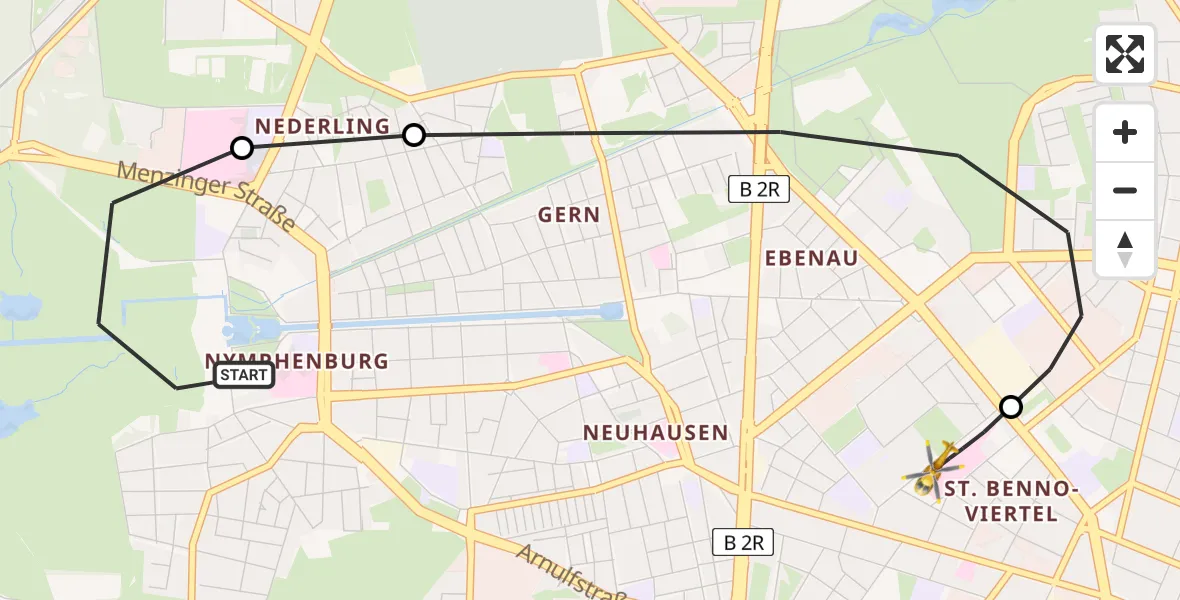 Flugroute Rettungshubschrauber München - Deutsches Herzzentrum München Heliport, 11 Februar 2026, 09:50