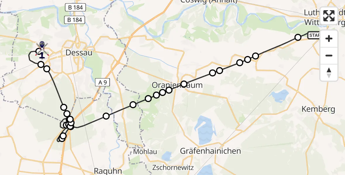 Flugroute Polizeihubschrauber Pratau - Dessau Airfield, 11 Februar 2026, 09:56