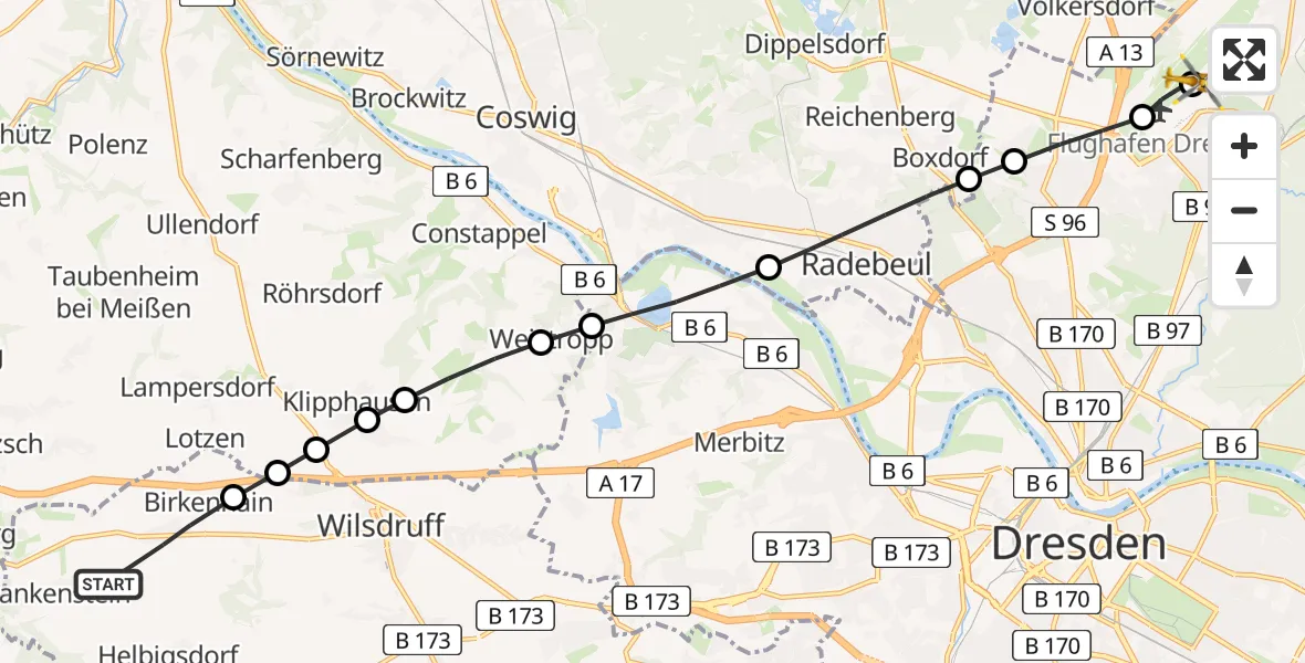 Flugroute Rettungshubschrauber Limbach - Dresden Federal Police Heliport, 11 Februar 2026, 09:59