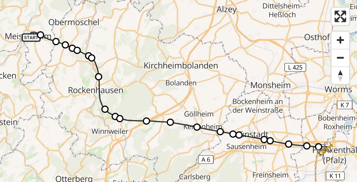 Flugroute Rettungshubschrauber Meisenheim - Frankenthal (Pfalz), 11 Februar 2026, 10:01