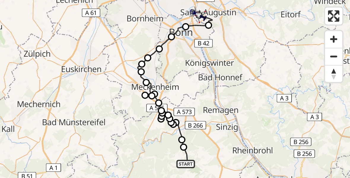 Flugroute Polizeihubschrauber Schalkenbach - Bonn-Hangelar Airfield, 11 Februar 2026, 10:11