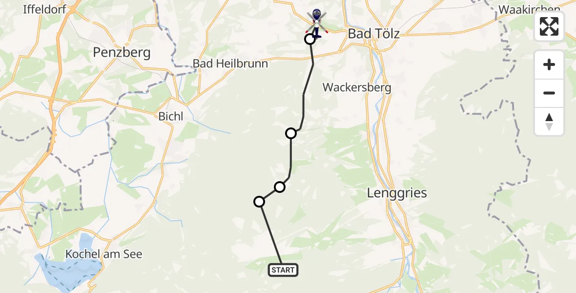 Flugroute Polizeihubschrauber Lenggries - Oberfischbach, 11 Februar 2026, 10:15