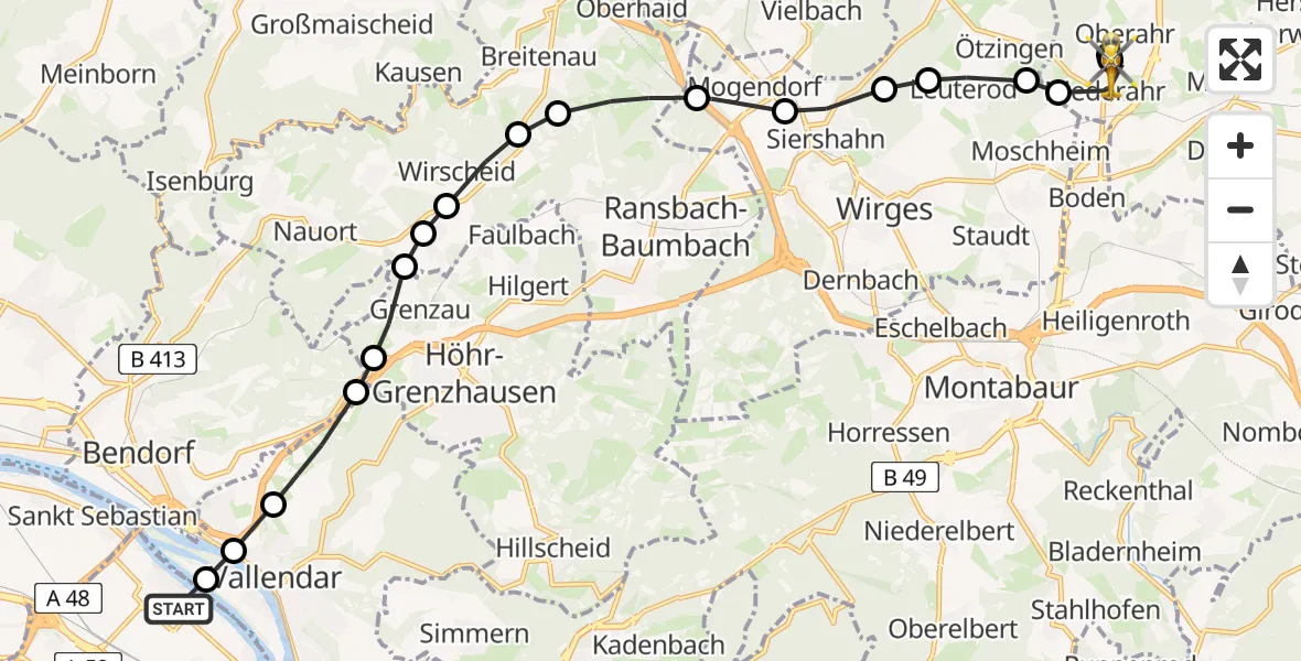 Flugroute Rettungshubschrauber Koblenz - Niederahr, 11 Februar 2026, 10:19