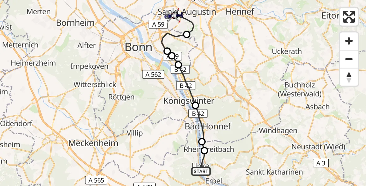 Flugroute Polizeihubschrauber Unkel - Bonn-Hangelar Airfield, 11 Februar 2026, 10:19