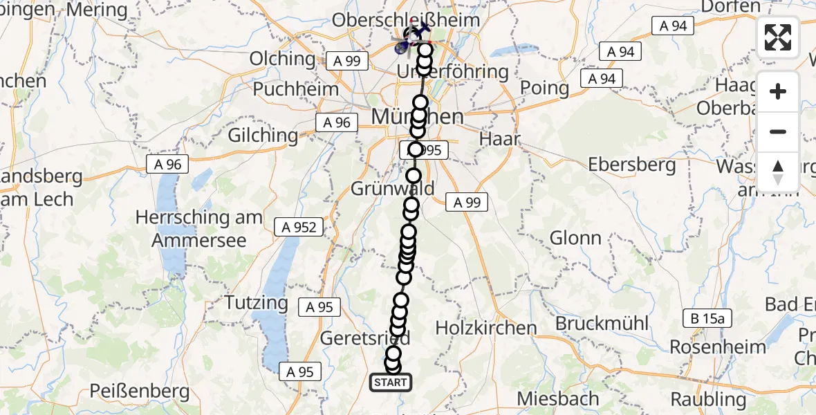 Flugroute Polizeihubschrauber Huppenberg - Oberschleißheim, 11 Februar 2026, 10:26