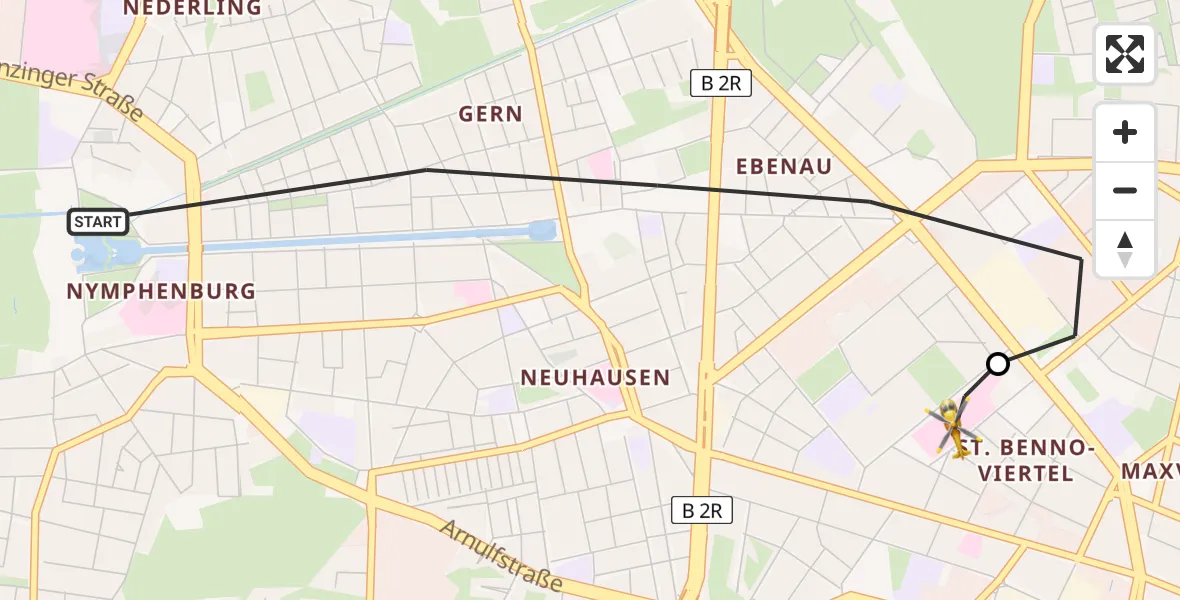 Flugroute Rettungshubschrauber München - Deutsches Herzzentrum München Heliport, 11 Februar 2026, 10:32