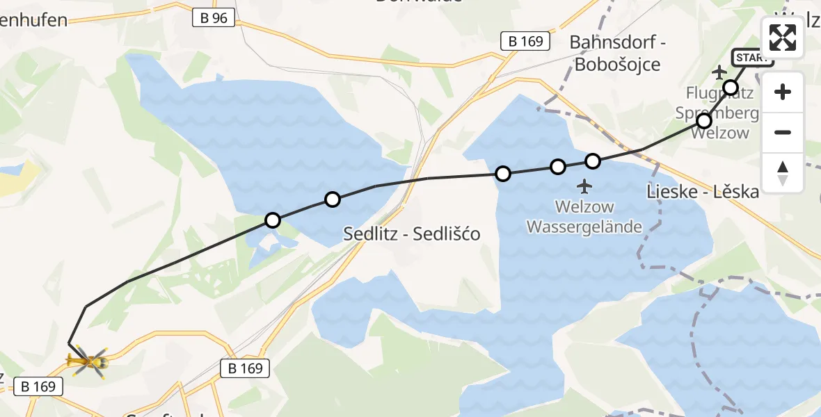 Flugroute Rettungshubschrauber Welzow - Senftenberg, 11 Februar 2026, 10:49