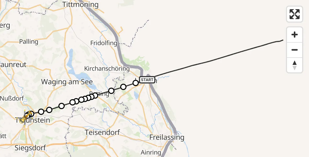 Flugroute Rettungshubschrauber Laufen - Traunstein Hospital Helipad, 11 Februar 2026, 11:03