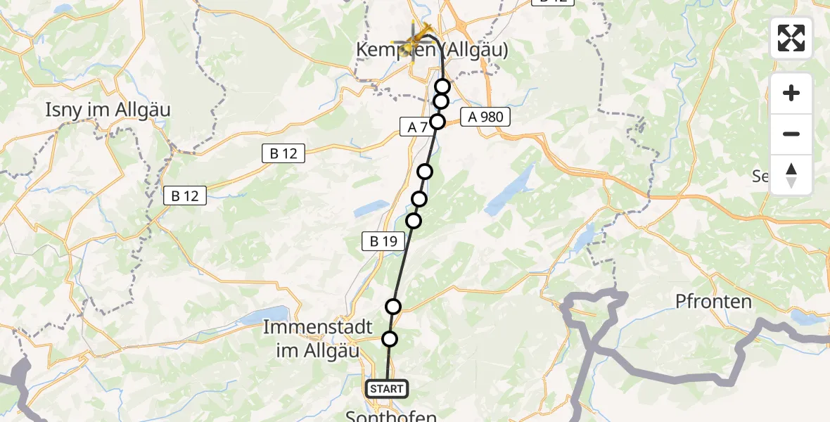 Flugroute Rettungshubschrauber Burgberg - Kempten (Allgäu), 11 Februar 2026, 11:03