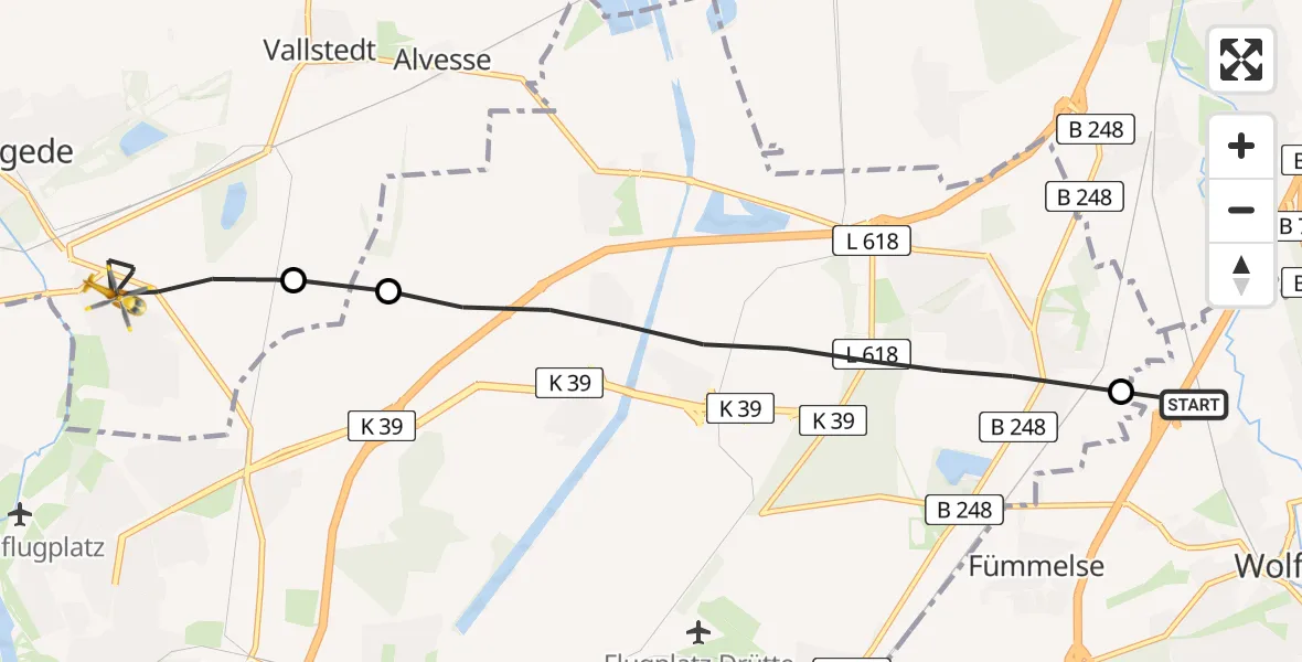 Flugroute Rettungshubschrauber Wolfenbüttel - Lengede, 11 Februar 2026, 11:20
