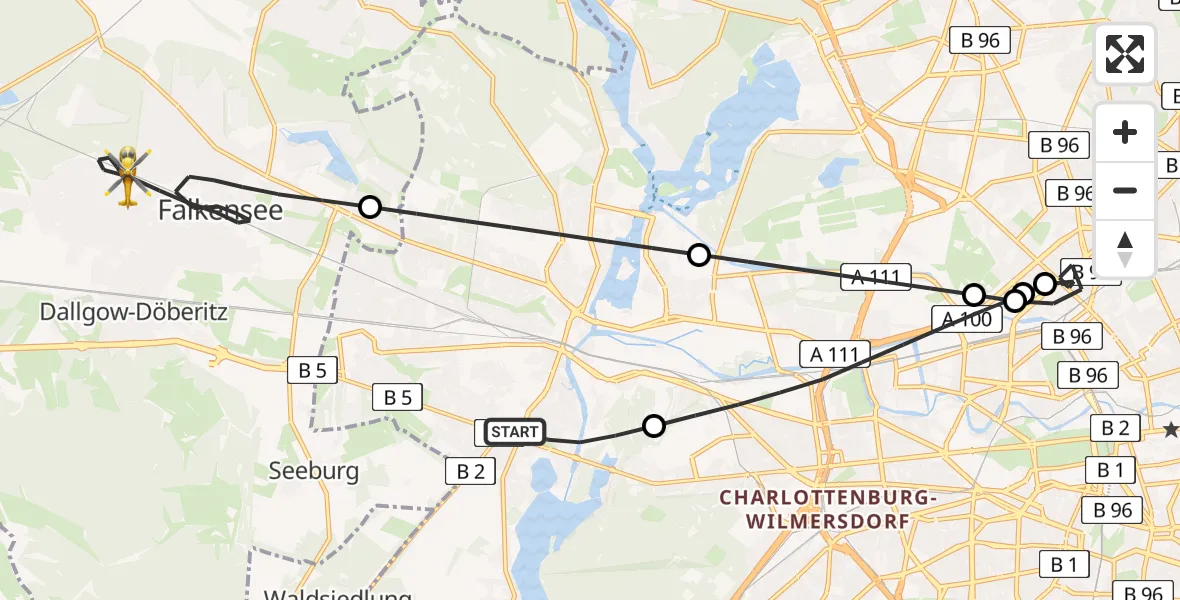 Flugroute Rettungshubschrauber Spandau - Falkensee, 11 Februar 2026, 11:21