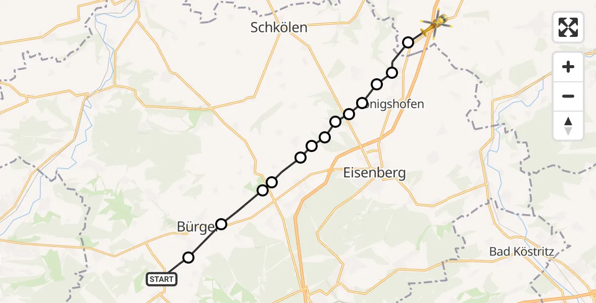 Flugroute Rettungshubschrauber Zinna - Roda, 11 Februar 2026, 11:24