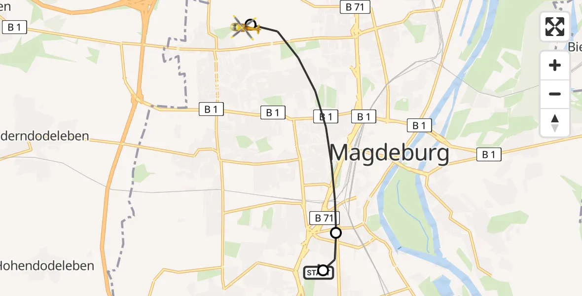 Flugroute Rettungshubschrauber Magdeburg - Magdeburg Hospital Heliport, 11 Februar 2026, 11:30