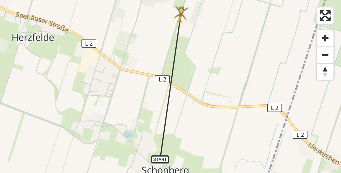 Flugroute Rettungshubschrauber Schönberg - Schönberg, 11 Februar 2026, 11:34