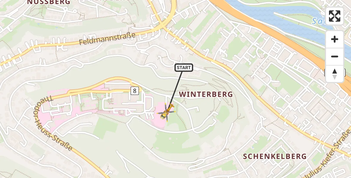 Flugroute Rettungshubschrauber Saarbrücken - Saarbrücken, 11 Februar 2026, 11:34