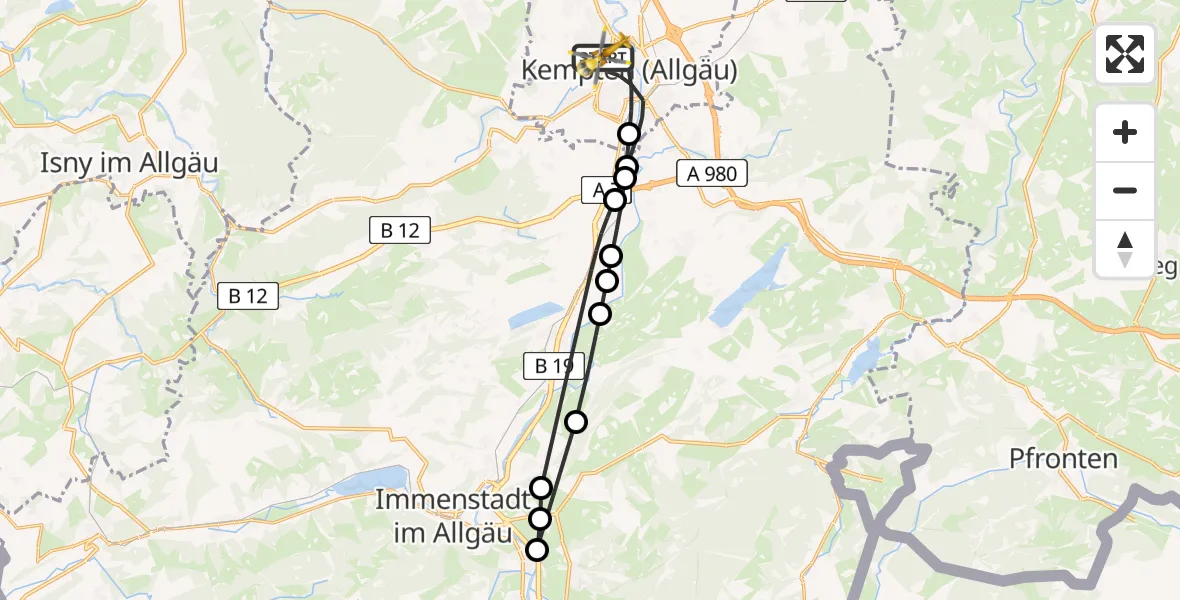 Routekaart van de vlucht: Rettungshubschrauber nach Kempten (Allgäu), Bischof-Freundorfer-Weg