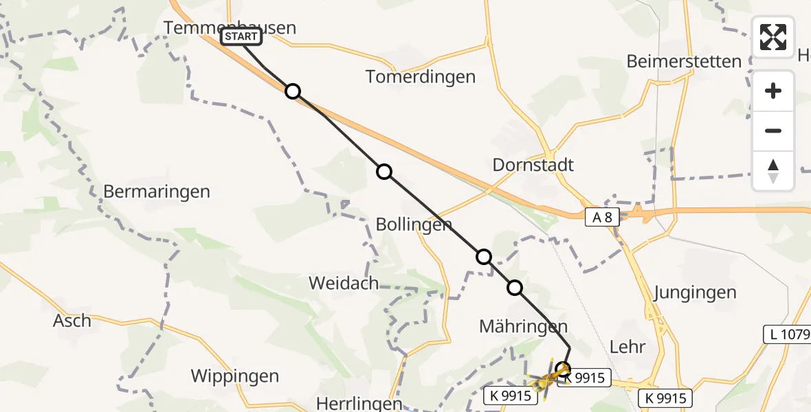 Flugroute Rettungshubschrauber Temmenhausen - ADAC Air Rescue Station Ulm (Christoph 22), 11 Februar 2026, 11:45
