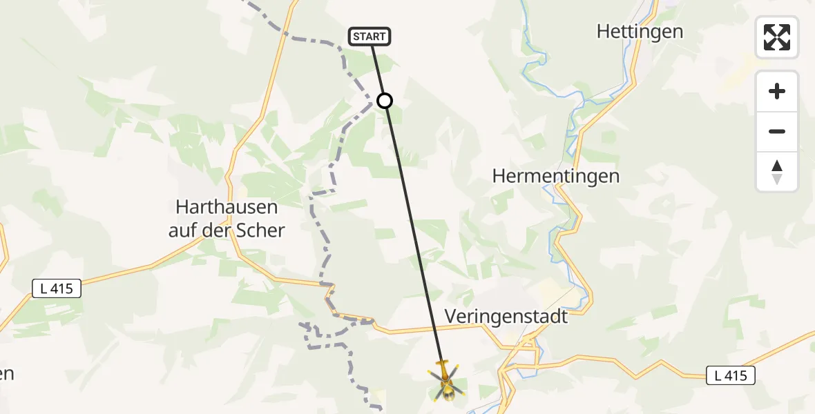 Routekaart van de vlucht: Rettungshubschrauber nach Veringenstadt (Stadt), Harthauser Straße