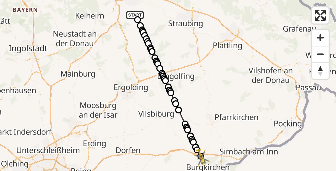 Routekaart van de vlucht: Rettungshubschrauber nach Neuötting, Möhrenbachstraße